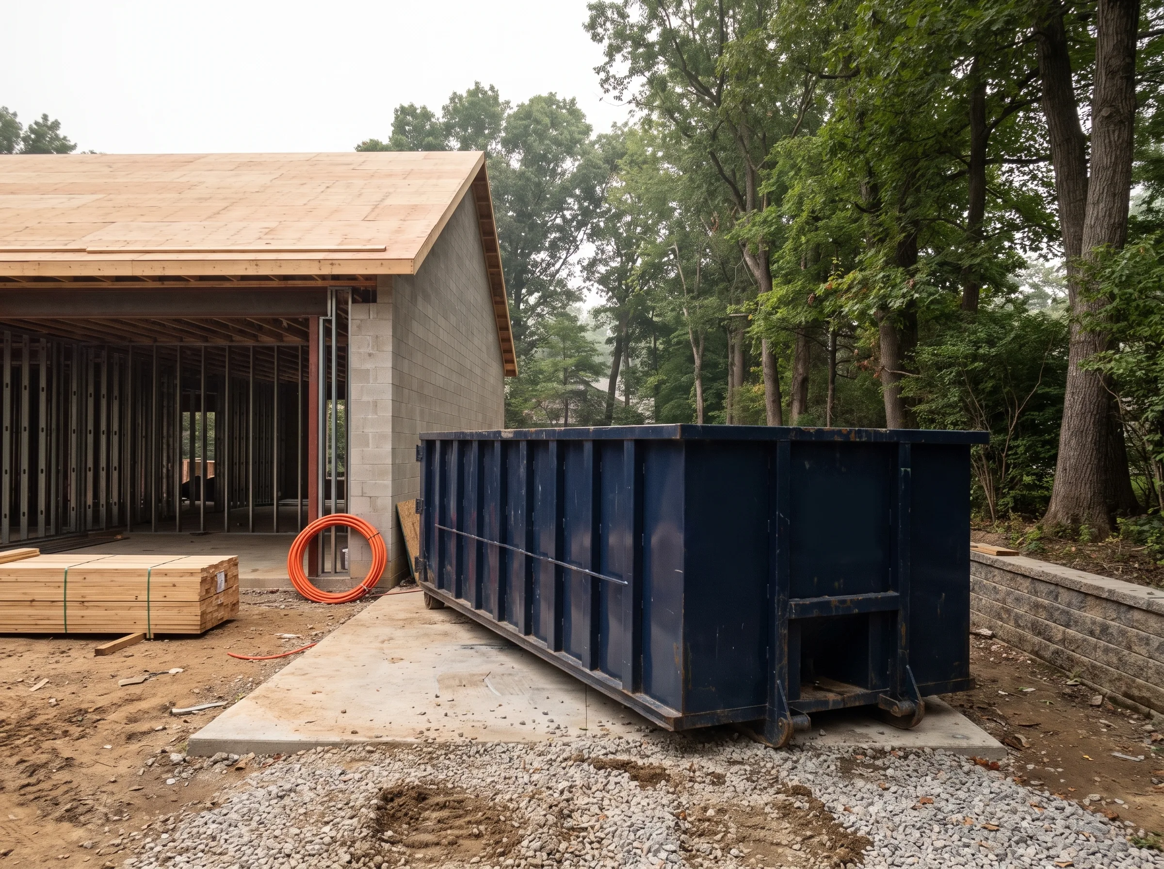 Roll-off dumpster being loaded in Connecticut
