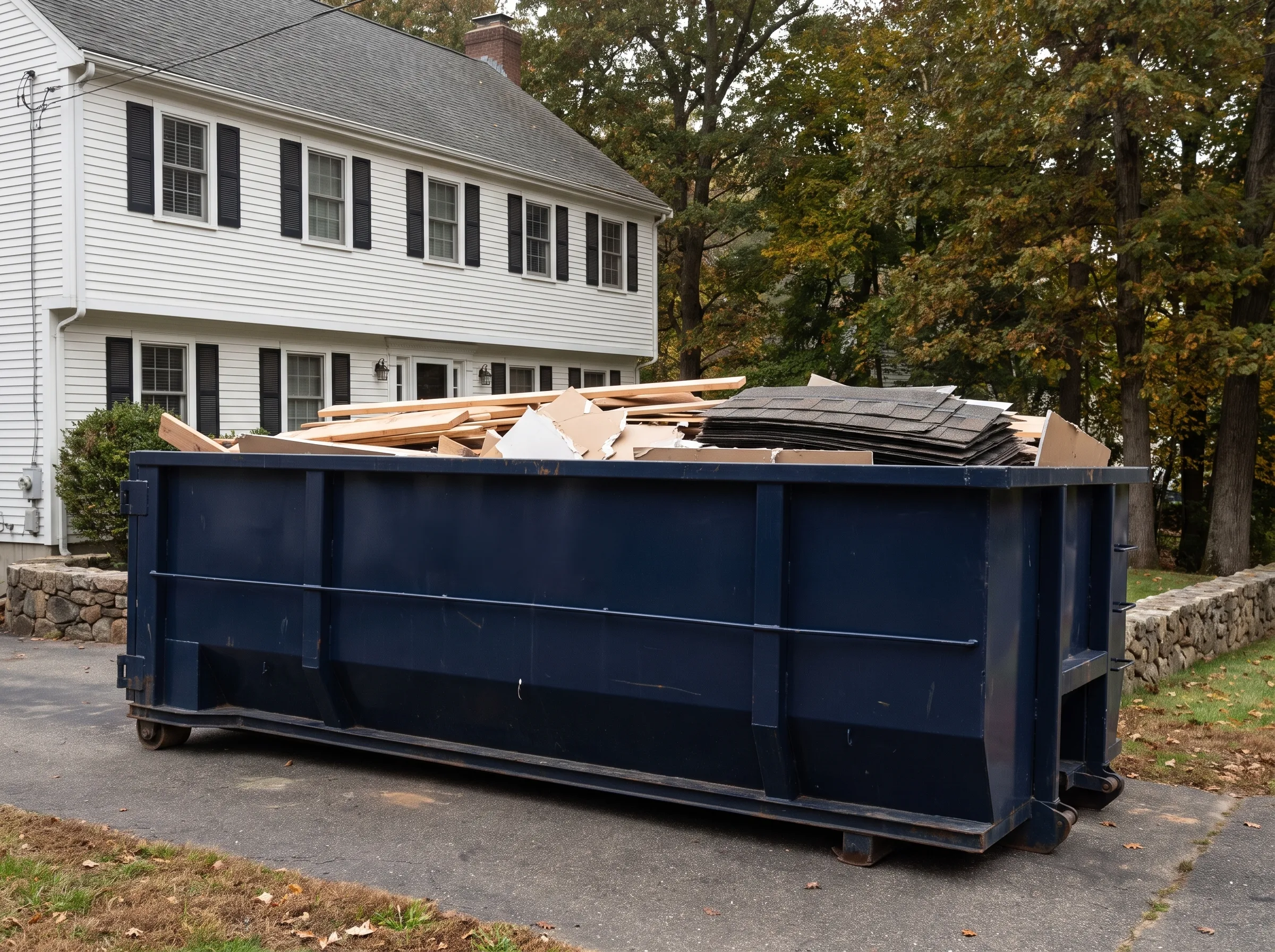 Roll-off dumpster being loaded in Fairfield County, CT